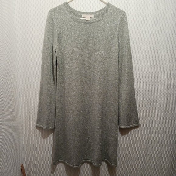 Michael Kors Dresses & Skirts - Michael Kors Silver Sparkle Metallic Long Sleeve Sweater Dress Size M